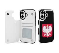 Polish Flag Ea-gle Leather Flip Phone Case Wallet Cover Compatible with iPhone 16/16 Plus/16 Pro/16 Pro Max/16 E/16 SE4