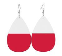 Polish flag Leather Earring. Stylish teardrop shape, perfect for women, and a great decorative choice for parties and holidays.