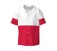 Polish Flag Print Stylish Cuban Collar Refresh Short Sleeve Shirt Casual Everyday Wear Travel Parties, Black, Medium