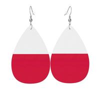 Polish flag Printed Dangle Leather Earrings, Reversible Statement Jewelry with Silver Plated Hooks