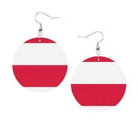 Polish Flag Printed Round Earrings For Women, 1 Pair Lightweight Leather Pierced Earrings Set Trendy Jewelry Gifts For Women Girls
