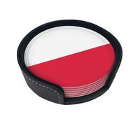 Polish flag Round leather coasters (set of 6) Delicate and soft table decorations, suitable for coffee cups, mugs, etc.