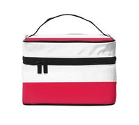 Polish Flag Themed Travel Makeup Bag with Multi-Pocket Organization, Crafted from Durable Polyester Twill for Gym, Camping, and Business use.