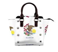 Polish flag Women Top Handle Shoulder Bag Personality Rivet Satchel Tote Middle Size Handbag Purse Bag, Illinois State Flag, One Size