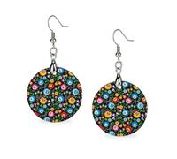 Polish Floral Folk Art Poland Flowers Women's Earrings Wooden Drop Dangle Earring Pendant Jewelry Circular