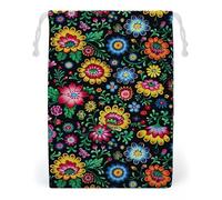 Polish Folk Art Floral Pattern Drawstring Bags Portable Makeup Pouch Gift Bag Storage Organiser