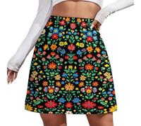 Polish Folk Art Floral Pattern Women's Summer Casual Short Skirt Elastic High Waist A-Line Pencil Skirt S