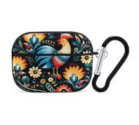 Polish Folk Art Pattern Airpod Pro Case AirPods 2 Case for Women Hard Shell Protective Cover with Carabiner Keychain Compatible with AirPods Case 2nd 1st Generation, Front LED Visible Black
