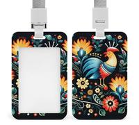 Polish Folk Art Pattern ID Badge Holder with Lanyard Vertical Hanging Name Card Holder Detachable Name Tag Clips with ID Window Suitable for Nurse Teacher Office Use