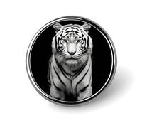 Polish Folk Art Pattern Lapel Pin Fashion Brooch Pin Cute Button Badges Round Button Pins Enamel Pins Metal Pinback for Hat Shirt Clothing Bags Decoration, Black and White Tiger, Circular