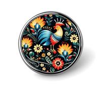 Polish Folk Art Pattern Lapel Pin Metal Brooch Badge Round Button Enamel Style Pinback for Hats Bags Clothing Gift