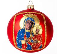 Polish Gallery Christmas Ornament, Matka Boska Czestochowska, Blown Glass Ball 5-inch (Gold Matte, 120mm) (Red Matte)