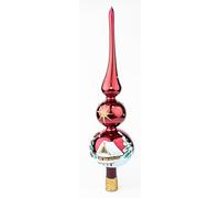 Polish Gallery Christmas Tree Topper Spitz Glass Mouth Blown Hand-Decorated Embellishments (Burgundy, 12 inch)