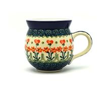 Polish Pottery 16 Oz. Bubble Mug - Peach Spring Daisy Ceramika Artystyczna
