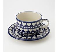 Polish Pottery 195ml Teacup and Saucer - Heart to Heart