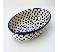 Polish Pottery 24cm x 16cm Oval Lasagne Oven Serving Dish - Small Blue Dot