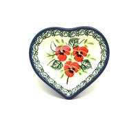 Polish Pottery Tea Bag Holder - Heart - Red Pansy