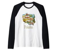 Polish Roots Map - Warsaw Krakow Gdansk Poland Souvenir Raglan Baseball Tee