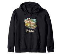 Polish Roots Map - Warsaw Krakow Gdansk Poland Souvenir Zip Hoodie