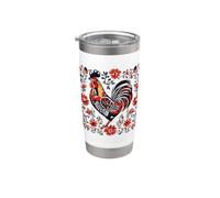 Polish Traditional Folk Pattern, Eastern Folklore Rooster Stainless Steel Insulated Tumbler