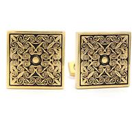 Polished 18CT yellow gold square cuff links for men with black design and purple gift bag with jewellery box