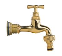 (Polished bib tap) Rainwater Tank Natural Wood Effect Barrel Container Bib Tap Connection Kit