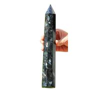Polished Black Larvikite Decorative Stone, Large Size 310mm / 1230g Polished Statue Obelisk Tower, 8 Faceted Crystal Quartz, Healing Gemstones for Home Decor, Chakras Balancing