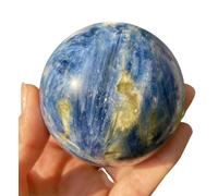 Polished Blue Crystal Ball, Kyanite Quartz Sphere Ornaments, Gemstones with Wooden Base, Desk Decor,50~55mm Gemstone Stone