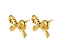 Polished Bow Earrings for Women, 18K Gold Plated Stainless Steel Simple Dainty Earrings, Hypoallergenic Stud Earrings, 20x13mm, 5.16g, Minimalist Elegant Ear Jewelry