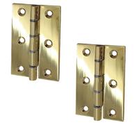 Polished Brass Door Butt Hinges 75mm/3-Inch Rising Door Butt Hinges for Internal & External Doors Pair of Strong Door Butt Hinges for Cupboards Cabinets Pack of 2.