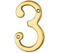 Polished Brass Door Number 3 75mm Height 4mm Depth House Numeral Plaque