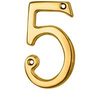 Polished Brass Door Number 5 75mm Height 4mm Depth House Numeral Plaque