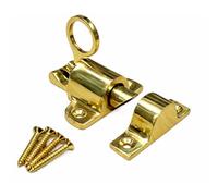 Polished Brass Fanlight Window Catch 65mm Spring Loaded Pull Ring Latch for Skylight, Cabinet & Wardrobe - Security Window Fastener (1 Pack)