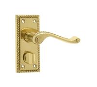 Polished Brass, Georgian Door Handle with Privacy Lock, 117 x 45mm Backplate, Polished Brass, Internal, Model # JG2PRPB