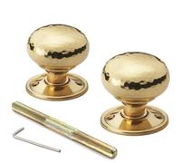 Polished Brass Hammered Cottage Door Knobs Pair - 50mm Solid Unlacquered Brass Mortice Door Knobs - Traditional Textured Interior Door Hardware