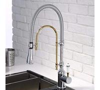 Polished Brass Kitchen Faucet Pull Down Chrome Spray Single Handle Mixer for Hot & Cold Water Elegant Kitchen Sink Tap Golden Marriage Series