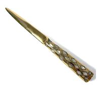 Polished Brass Letter Opener with Mother of Pearl Inlays in Handle, Decorative Envelope Opener for School, Home, and Office use