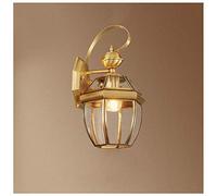 Polished Brass Outdoor Lantern Porch Lights Wall Mounted Decorative Exterior Light Fixtures, Home Decor Sconce Solid Brass Lamp with Clear Beveled Glass, E27 A+ (Size : Small)