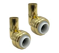 Polished Brass Pushfit 15mm to 15mm Compression 90° Elbow for Radiator & Towel Rail Valves | 2 Pack