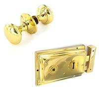 Polished Brass Rim Lock Door Rim Knob Locking Handle Set