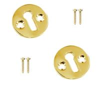Polished Brass Round Escutcheon Plate 35mm Heavy Duty Victorian Standard Profile Keyhole Open Lock Cover Plate Pack of 2