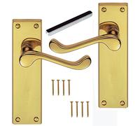 Polished Brass Scroll Victorian Long Plate Lever Latch Door Handles 150mm