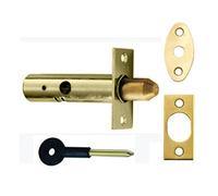 Polished Brass - Security Rack Bolt / Star Door Lock 60mm Long + Key