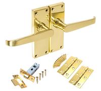 Polished Brass Straight Interior Door Handle Set - Internal Victorian Latch Kit