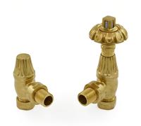 (Polished Brass) Traditional Thermostatic TRV Antique Design Angled Radiator Rad Valves Pair