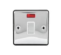 Polished Chrome 20A Double Pole Switch with Neon Indicator | 1 Gang Heavy Duty Appliance Isolator | Screwed Faceplate Power Control Switch | Modern Wall Fitting for Kitchen & Utility (1)