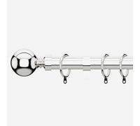 Polished Chrome 28mm Ball Fixed Length Metal Curtain Pole 100Cm