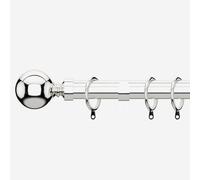 Polished Chrome 28mm Ball Fixed Length Metal Curtain Pole New Edge Blinds Metallic Silver 280cm