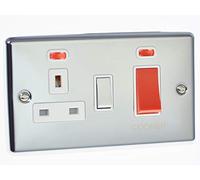 Polished Chrome 45a Double Cooker Switch with 13a Socket White Trim (Windsor) W41PCW