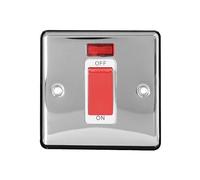 Polished Chrome 45A Double Pole Cooker Switch with Neon Indicator | 1 Gang Power Control Switch | Heavy Duty Appliance Isolator | Screwed Faceplate Wall Fitting for Kitchen & Utility (1)